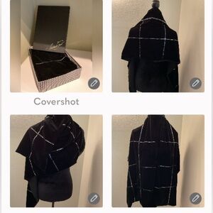 Vintage Linda Dano Black Velvet Sequined 60” Scarf/ Shawl NICE